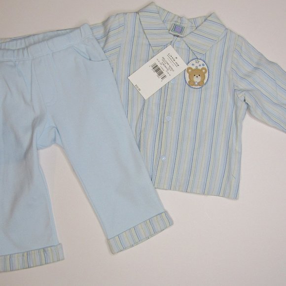 Little Me baby boys 2 piece blue striped bear knit outfit size 9 months - Picture 7 of 8